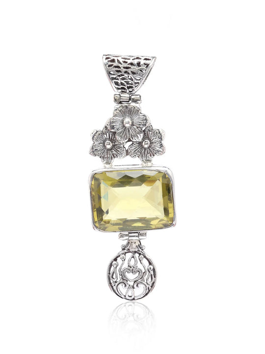 Lemon Quartz Floral Sterling Silver Pendant