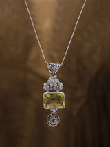 Lemon Quartz Floral Sterling Silver Pendant