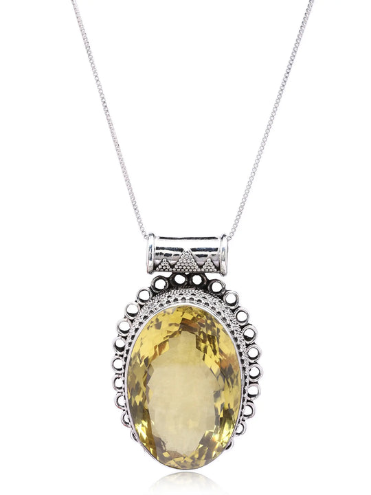 Lemon Quartz Rawa Work Sterling Silver Pendant