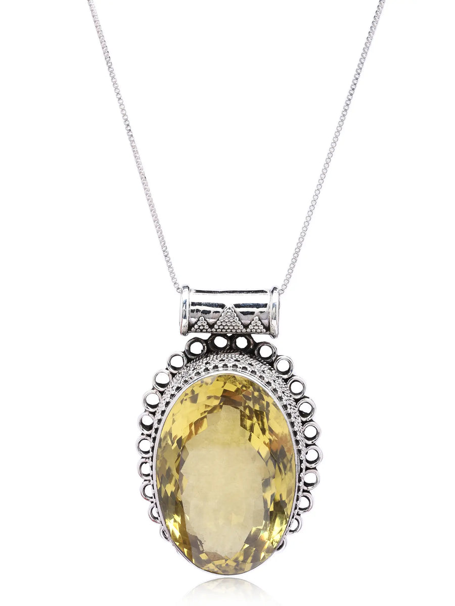 Lemon Quartz Rawa Work Sterling Silver Pendant