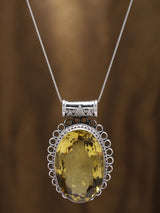 Lemon Quartz Rawa Work Sterling Silver Pendant