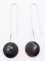 Faceted Smoky Quartz Sterling Silver Long Hook Earrings