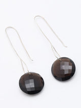 Faceted Smoky Quartz Sterling Silver Long Hook Earrings