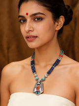 Turquoise, Lapis Lazuli and Coral Sterling Silver Necklace