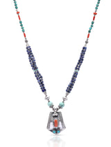 Turquoise, Lapis Lazuli and Coral Sterling Silver Necklace