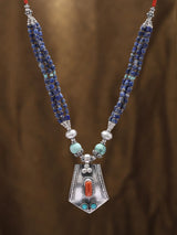 Turquoise, Lapis Lazuli and Coral Sterling Silver Necklace