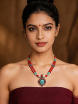 Turquoise, Lapis Lazuli and Coral Sterling Silver Necklace