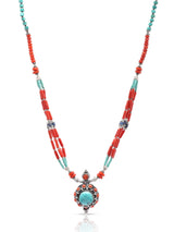 Turquoise, Lapis Lazuli and Coral Sterling Silver Necklace