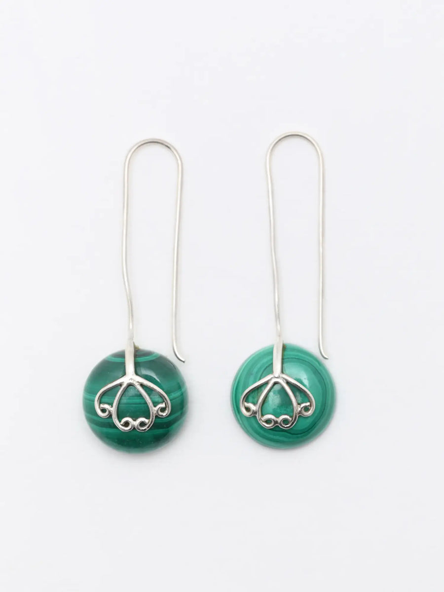 Malachite Sterling Silver Long Hook Earrings