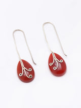 Coral Teardrop Sterling Silver Long Wire Drop Earrings