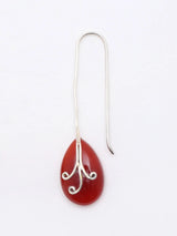 Coral Teardrop Sterling Silver Long Wire Drop Earrings