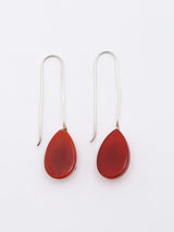Coral Teardrop Sterling Silver Long Wire Drop Earrings