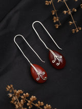 Coral Teardrop Sterling Silver Long Wire Drop Earrings