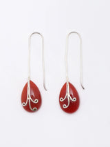 Coral Teardrop Sterling Silver Long Wire Drop Earrings
