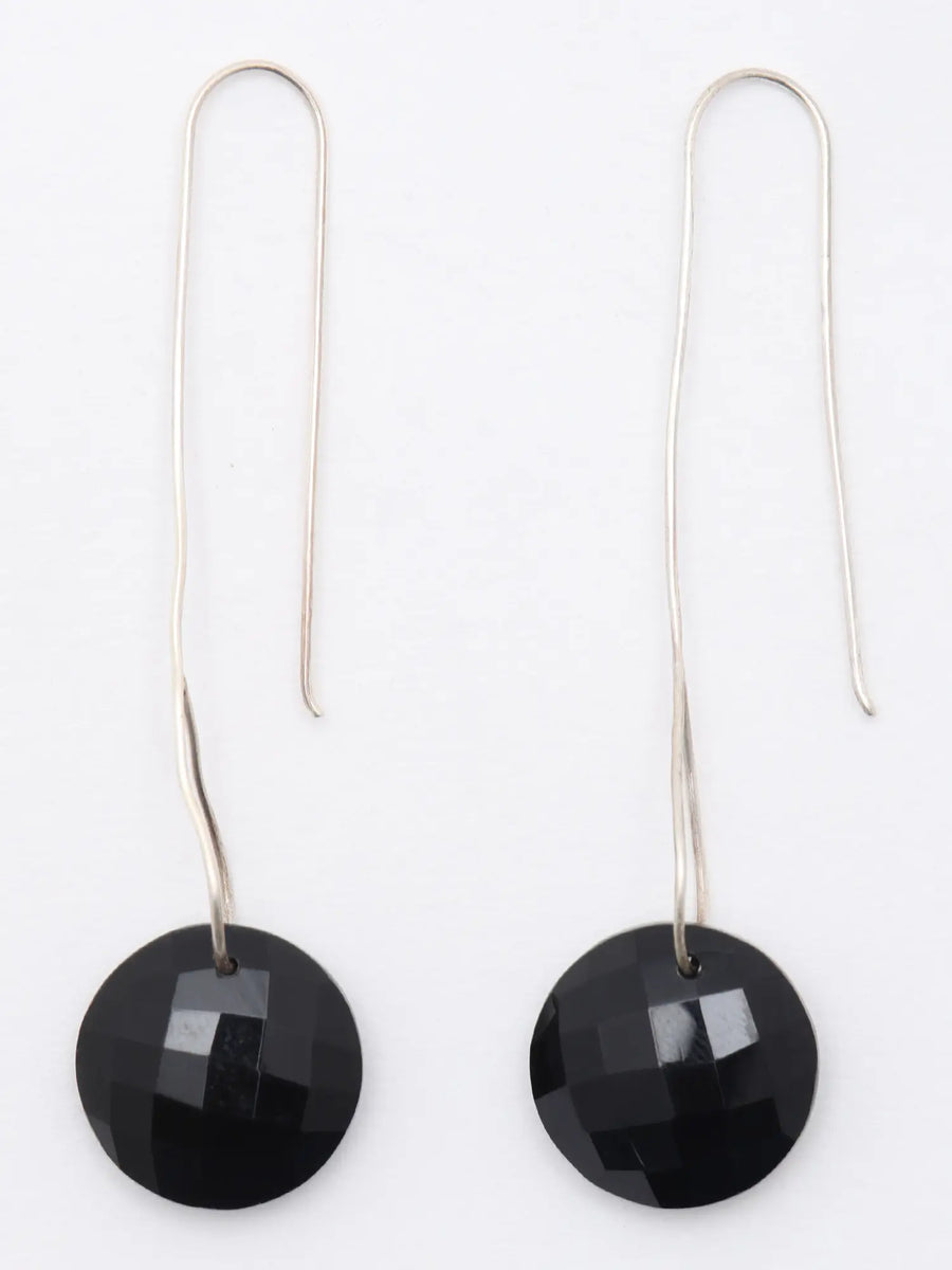 Faceted Black Onyx Sterling Silver Earrings