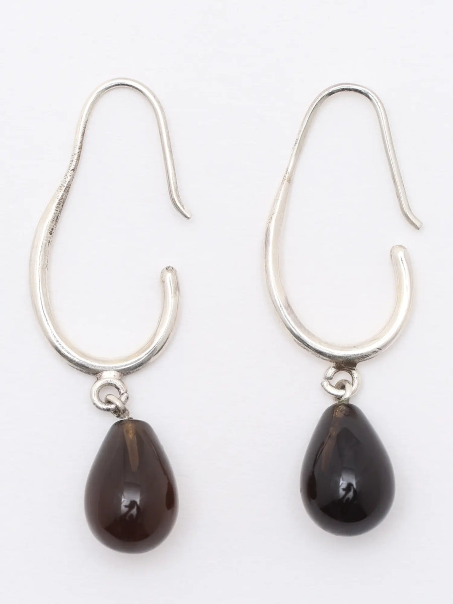 Smoky Quartz Cabochon Sterling Silver Earrings