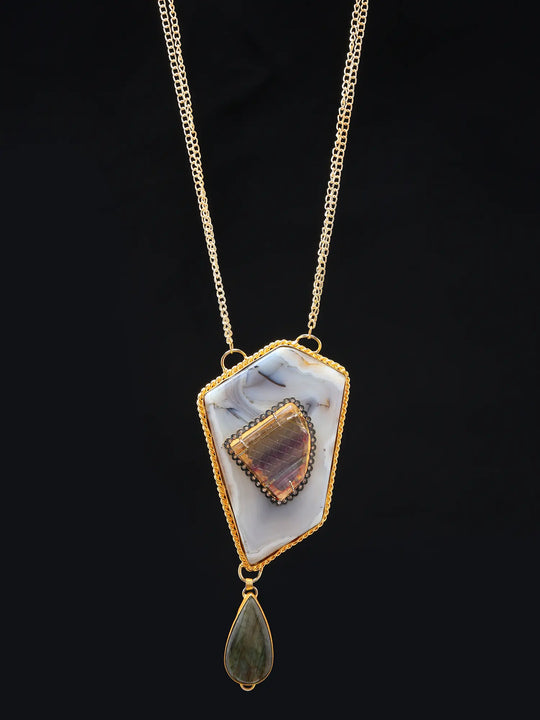 Agate, Tourmaline and Labradorite Double Strand Necklace
