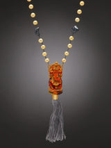 Chaturbhuja Ganesha Pearl and Hematite Long Necklace