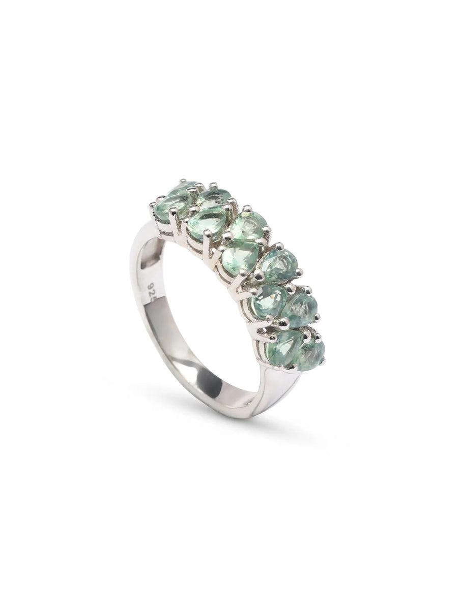 Faceted Green Sapphire Sterling Silver Ring