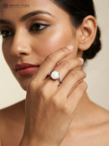 Oval White Opal and Amethyst Sterling Silver Ring