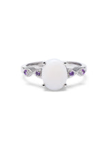 Oval White Opal and Amethyst Sterling Silver Ring