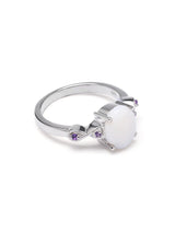 Oval White Opal and Amethyst Sterling Silver Ring