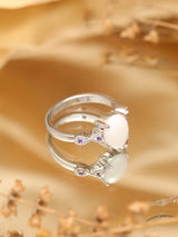 Oval White Opal and Amethyst Sterling Silver Ring