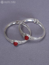 Set of Two Silver Ganesha Carved Muga Bangles from Nepal
