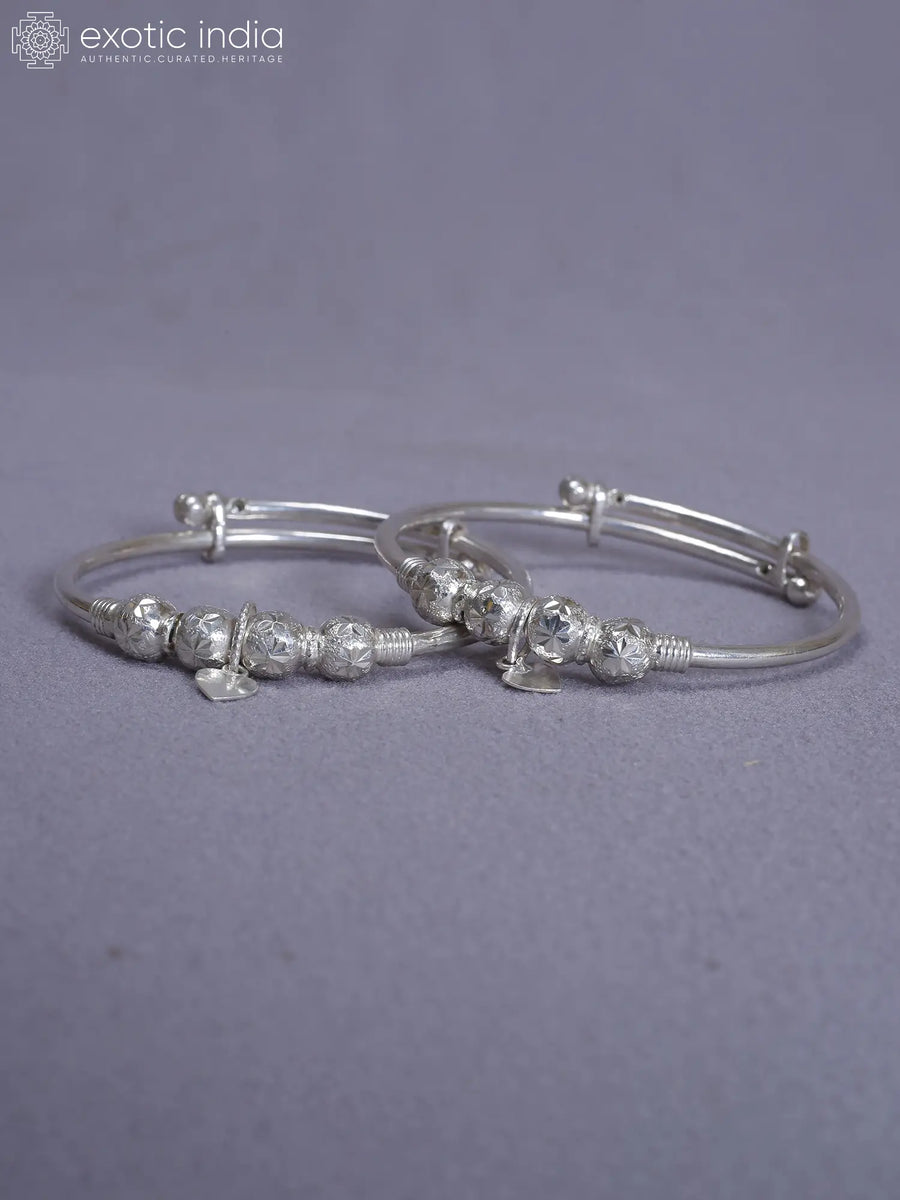 Engraved Pure Silver Baby Bangles from Nepal Set of 2