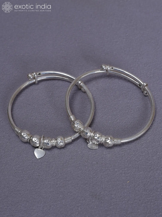 Engraved Pure Silver Baby Bangles from Nepal Set of 2