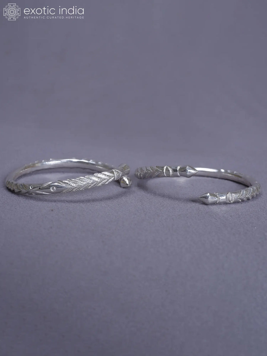 Engraved Pure Silver Bala Bangles from Nepal (Set of 2)