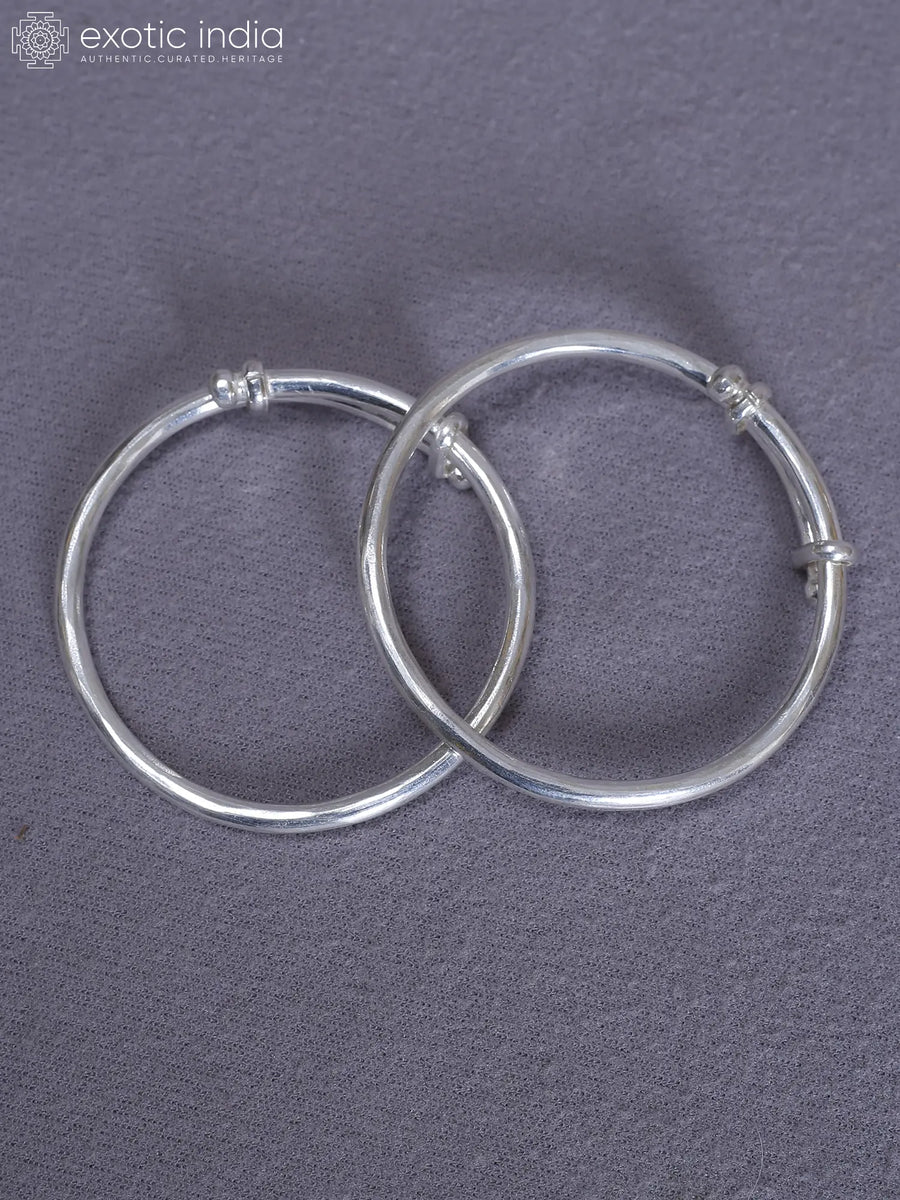 Set of Two Plain Pure Silver Bala Bangles from Nepal