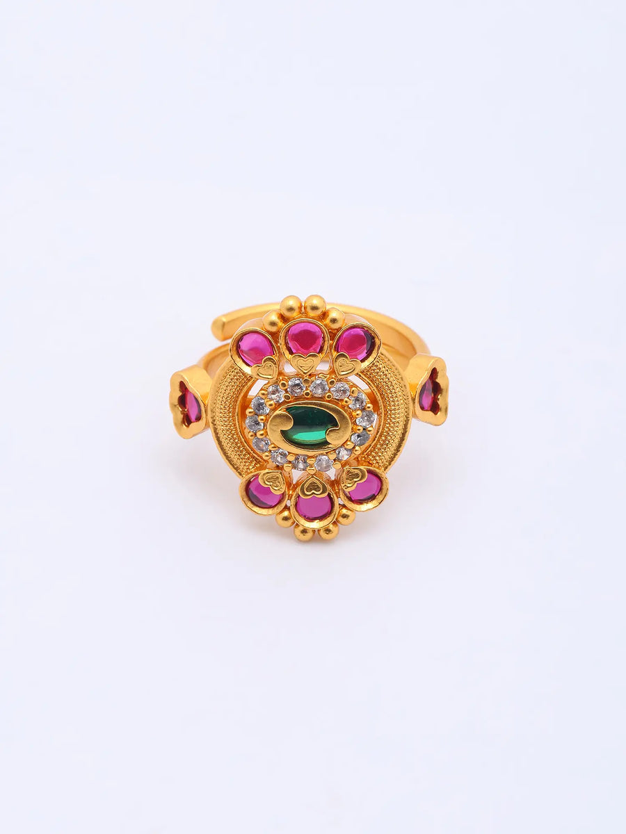 Stone Studded Adjustable Brass Ring
