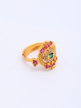 Stone Studded Adjustable Brass Ring