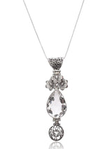 Floral Crystal Teardrop Sterling Silver Pendant