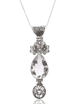 Floral Crystal Teardrop Sterling Silver Pendant