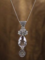 Floral Crystal Teardrop Sterling Silver Pendant