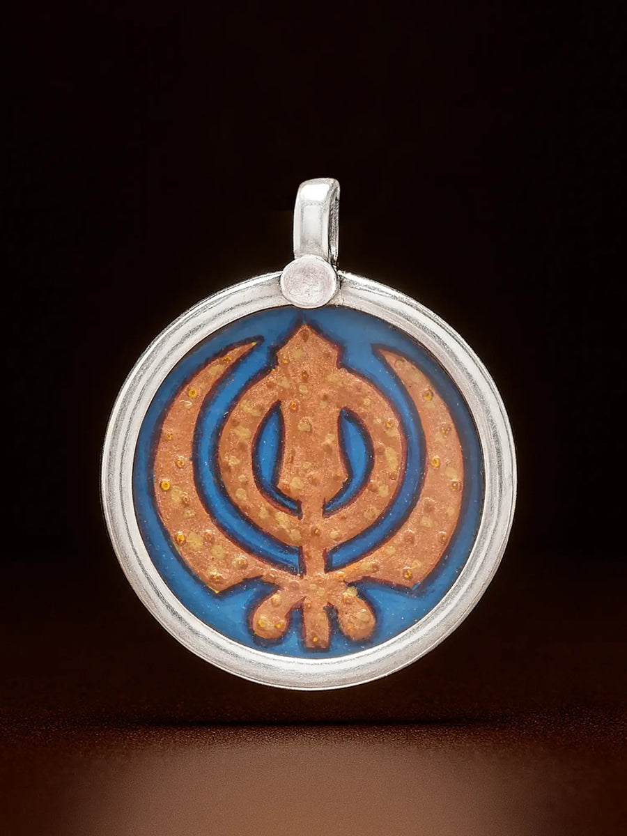 Hand-Painted Khanda Sterling Silver Pendant