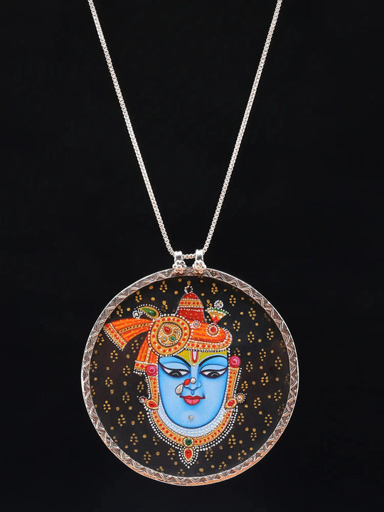 Shrinathji Hand-Painted Sterling Silver Pendant