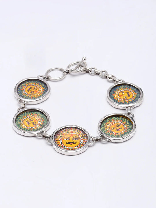 Hand-Painted Lord Surya Sterling Silver Bracelet