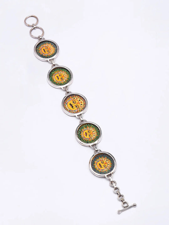 Hand-Painted Lord Surya Sterling Silver Bracelet