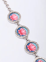 Hand-Painted Lotus Sterling Silver Bracelet