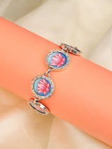 Hand-Painted Lotus Sterling Silver Bracelet