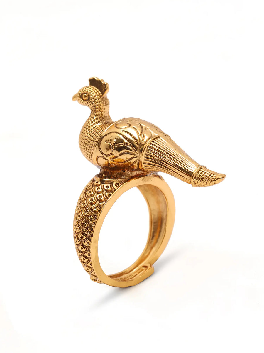 Brass Peacock Figurine Ring