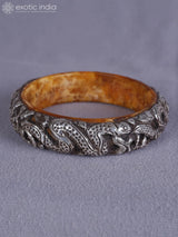 Amber and Silver Engraved Bangle