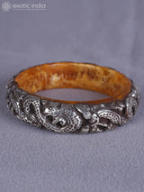 Amber and Silver Engraved Bangle