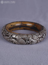 Engraved Amber and Silver Bangle from Nepal