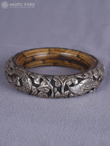 Engraved Amber and Silver Bangle from Nepal