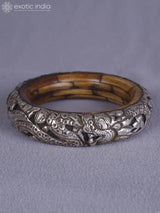 Engraved Amber and Silver Bangle from Nepal