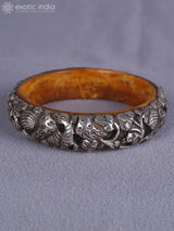 Engraved Amber and Silver Bangle from Nepal